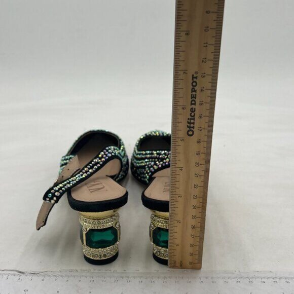 Women Pointed Toe Slingback Wedding Pumps Chunky Low Heel Rhinestone Sandals - Picture 4 of 7